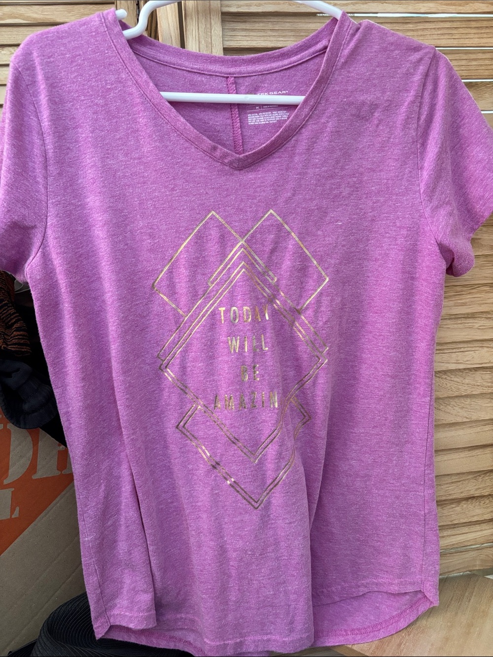 tek gear Purple V-Neck Graphic Tee with Gold Foil Medium